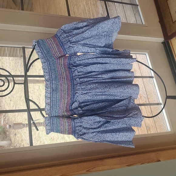 Petersyn Blue Colorful striped  Davenport Sz . M Crop‎ top w Bell Sleeve - Picture 7 of 12